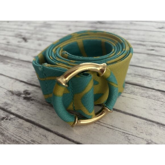 J. Crew Multicolor Striped Fabric Loop Belt, Teal & Green, Linen Cotton S/M - Picture 1 of 7